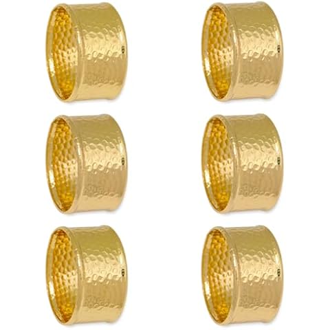 Gold Napkin Rings Set of 6, Hammered Round Napkin Ring, Metal Napkin Ring Holder for Wedding, Banquet, Glossy Table Decor for Dinner Party Cover