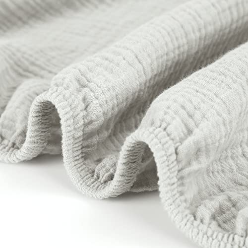 Image of GRSSDER Soft Muslin Crib Sheet 1 Pack, 100% Cotton Crib Sheets with Deep Pocket for Boys and Girls, Fit Standard Crib Mattresses 52 inch x 28 inch Safe and Snug, Light Gray