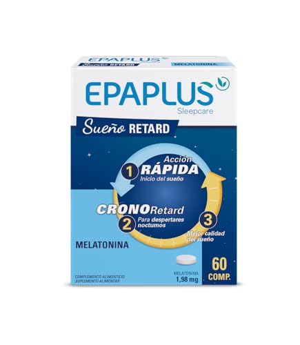 EPAPLUS Sleepcare, Melatonina Retard sin Triptófano, 60 Comprimidos x 1,98 mg, Melatonina de Liberación Prolongada 8h, Melatonina, Dormir Rápidamente