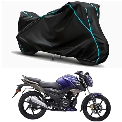 Image of Waterproof Bike Body Cover Compatible for | TVS Raider Disc | Taffeta Fabric, Sky Piping Design, Bottom Elastic Fit | Dustproof, Sun UV & Rain Protection for All Weather.