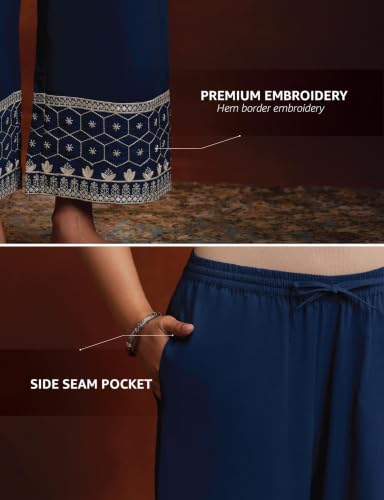 Image of Amazon Brand - Myx Women's Cotton Embroidered Palazzo Pants (Available in Plus Sizes)