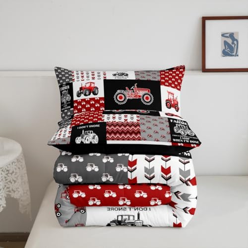 Image of Feelyou Cartoon Tractor Comforter Set Farm Tractor Down Duvet for Kids Boys Toddler Vehicle Truck Bedding Set Harvester Excavator Comforter 1 Comforter Set with 1 Pillowcase Toddler Size