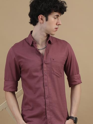 Image of COOL COLORS Men's Solid Slim Fit Casual Shirt | Breathable Soft Fabric | Spread Collar | Stylish Modern Comfort | Office, Party, Weekend Essential