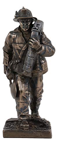 Image of Ebros Fireman in Action with Shovel and Hose Pipe Statue 7.25 inch Tall Civil Service Hero Freedom Fire Fighter Decorative Sculpture 911 Emergency Fire Man Figurine Brigade Engine Rescue Operation Themed