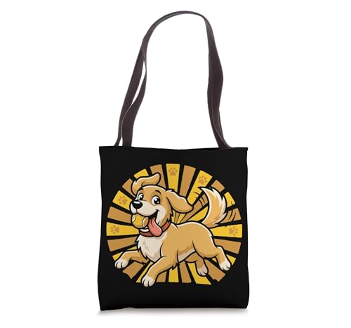 Joyful Golden Retriever Leaping Tennis Ball Cartoon Dog Love Tote