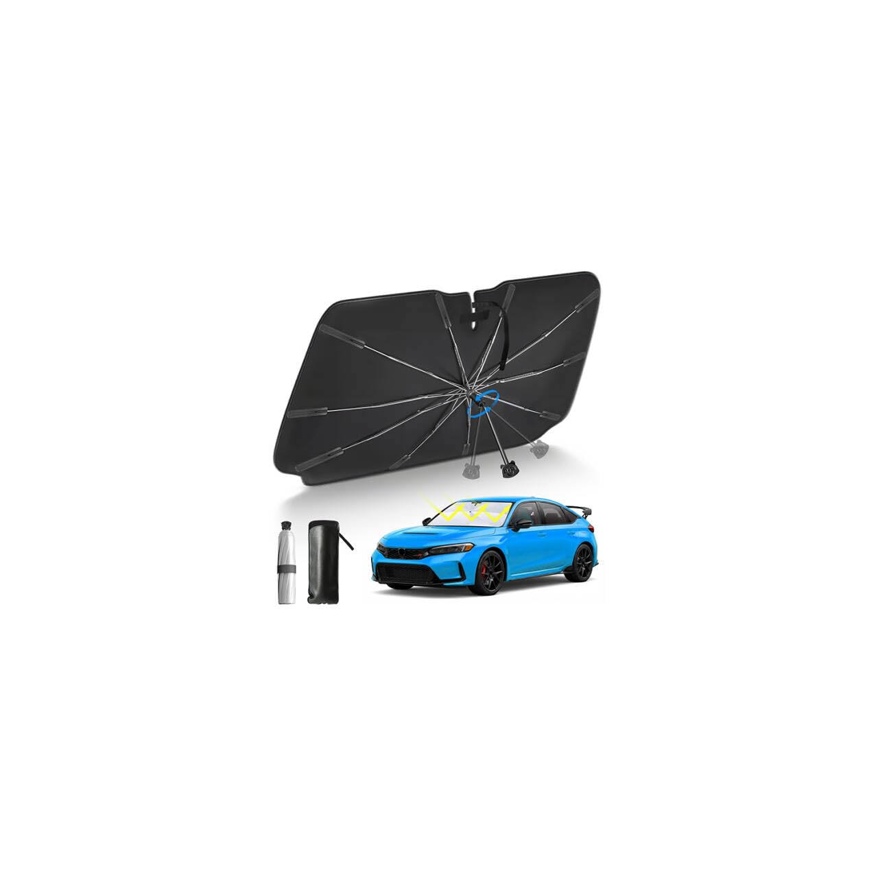 サンシェード 車 フロント【2026新開発&パンダシャフト&曲がる中棒】 車用サンシェード 傘型 折りたた式 車用パラソル カーサンシェード UVカット 遮光 遮熱 暑さ対策 10本骨頑丈 二つ開き口設計 取付簡単 車用日除けカバー 日除け 車 日焼け対策 紫外線対策 収納ポーチ付き