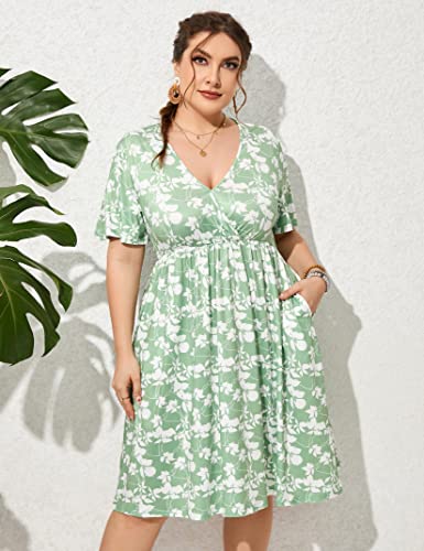 Image of ShopWonder Plus Size Dress Women's V Neck A-Line Knee Length Wrap Swing Dresses Plus Size A Line Party Mini Dress