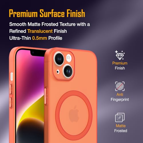 Image of ZAP CASE Paper Thin Case for iPhone 14 | Ultra-Slim 0.5 mm Back Cover | Metal Buttons | Lightweight | Matte Finish | Anti-Fingerprint | Scratch Resistant | Camera Protection | Magsafe | Orange
