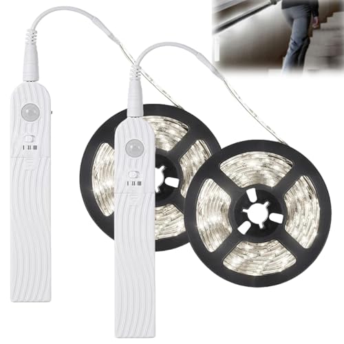 Migliori strisce LED a batteria GAOUTO 2 Pezzi Striscia LED con Sensore di Movimento, Striscia LED da 2M a Batteria, Striscia LED da 6500K per Armadio da Camera da Letto, Ricaricabile via USB, Luce Sensor LED (Luce Bianca)