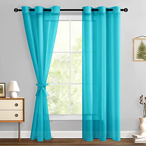 Hiasan Sheer Curtains with Tiebacks, Turquoise, W42 x L84, 2 Panels