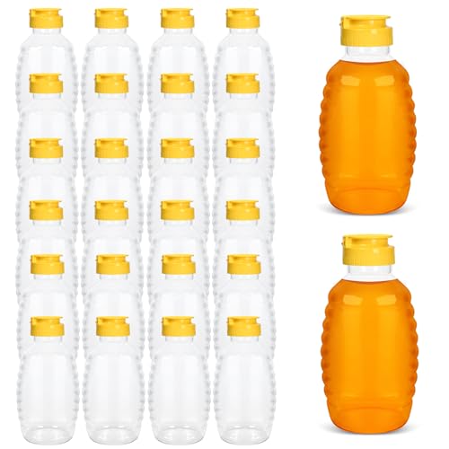SkyJourney 24 Pack honey bottles squeeze 16 oz Refillable Food Grade Honey Container Bottles With Leak Proof Flip-Top Caps dispenser no drip Suitable for storage and distribution.