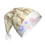 Sombrero de Navidad con luces LED intermitentes festivas, decoración de cabeza de Navidad, suministros de fiesta dibujados a mano, impresión de jirafas dibujadas a mano