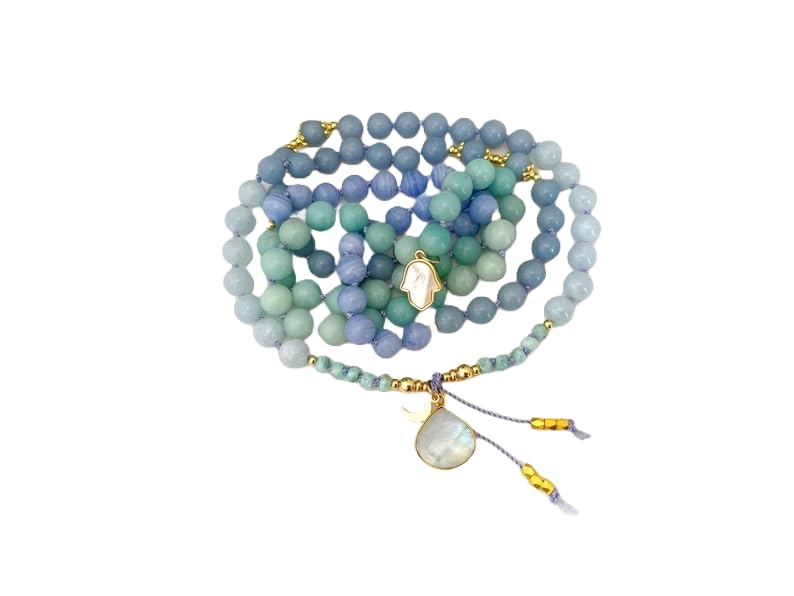 Angelite naturelle bleu aigue-marine dentelle perles mala spirituelles pour bracelet de yoga reiki