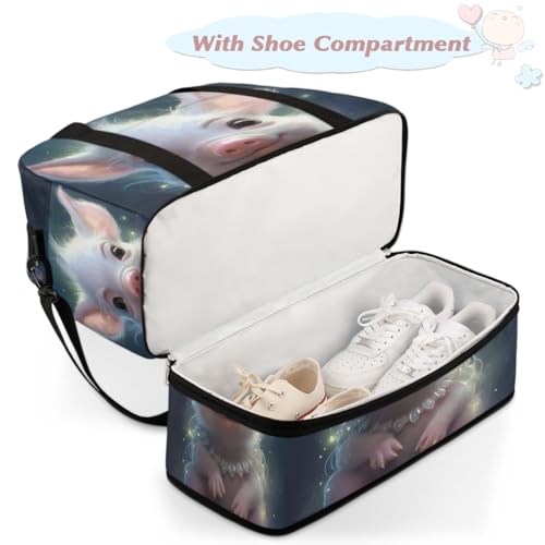 Animal Cute Pigs Travel Duffle Bags With Shoes Compartment for Women Men Weekender Overnight Bag Foldable Sports Tote Gym Carry On Luggage Handlebag for Travel Yoga Hospital Workout4