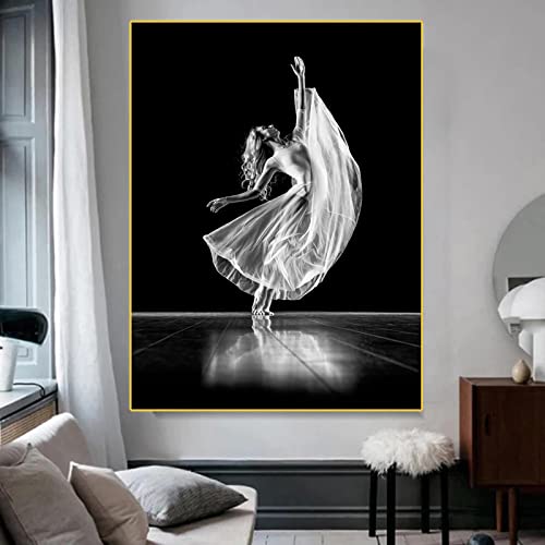 Modernes Wandbild Ballett-Tänzerin Schwarz-Weiß-Figur poster & Kunstdrucke Wanddekoration Bild für Wohnzimmer Heimdekoration Wandbild Bild 40x60cm x1 Rahmenlos Cover