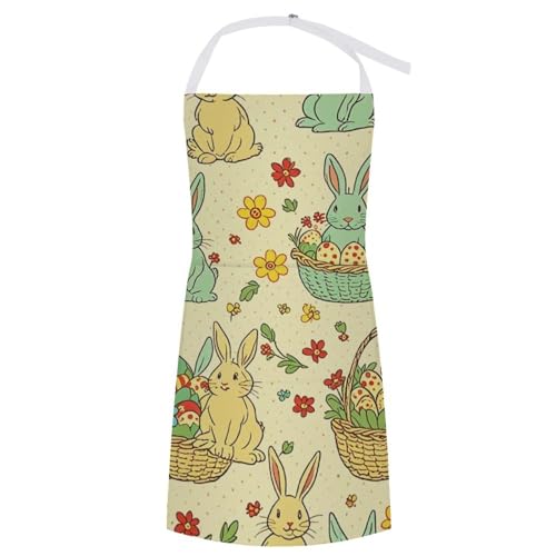 SESLFLKPJK Dog Grooming Wedding Restaurant Kitchen Apron Large Pocket Waterproof Fashion Apron Boys Girls, Easter Rabbit Eggs Art Apron With Roomy Pocket, Easy Care Aprons