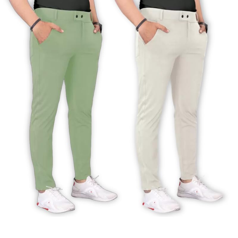 Image of Men's Stylish Slim Fit Lycra Blend Trousers - Pack of 2 (Combo) Formal Pants for Men | Stretchable Regular Office Formal Wear | Comfortable Solid Casual, Business, and Work Trousers for Men
