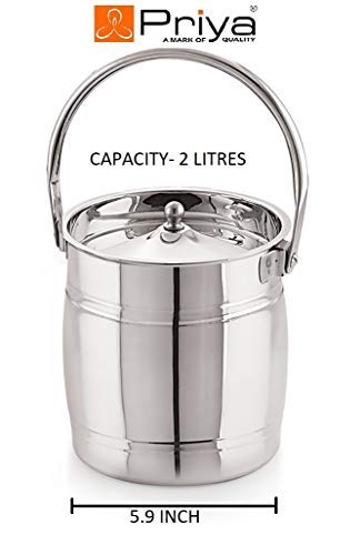 Image of Priya Stainless Steel Apple Milk Can /Milk Barni /Milk Pot /Oil Can with Lid - 2 Litre Capacity, 5.9 Inch Diameter | Rust-Resistant, Durable & Easy to Clean Container for Home & Kitchen Use