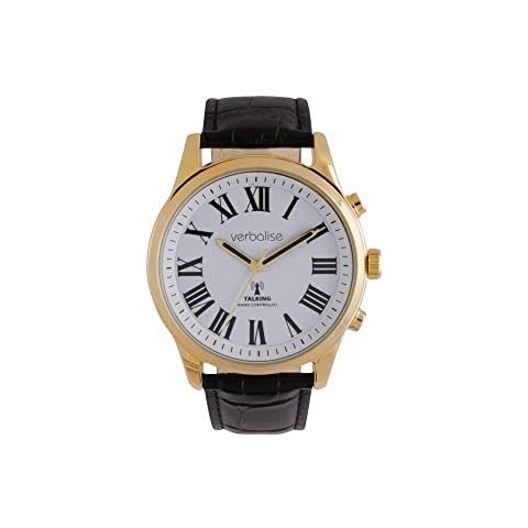 Verbalise Mens Gold Radio Controlled Talking Watch with Leather Strap, Black VMRC-109LBK Cover