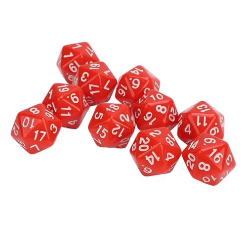 10 Piezas de Dados poliédricos Conjunto de plástico de 20 Lados D20 D20 para Juegos de Mesa de Roles Surtido de Color único (Rojo)