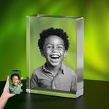 Print Manics 3D Crystal Photo, Personalized Gifts With Your Own Photo for Dad, Mom, Men, Women, 3D Laser Etched Picture, Engraved Heart Crystal, Customised Memorial Anniversary Couples Gifts