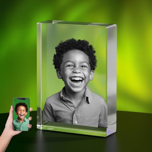 Print Manics 3D Crystal Photo, Personalized Gifts With Your Own Photo for Dad, Mom, Men, Women, 3D Laser Etched Picture, Engraved Heart Crystal, Customised Memorial Anniversary Couples Gifts