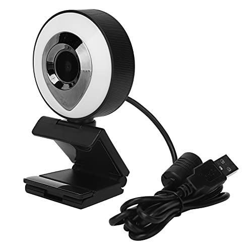 Dpofirs USB-Webcam mit Dual-Ring-Blitzlicht und Dual-Mikrofon für Computer, 30/25-FPS-Autofokus-Webkamera mit Rauschunterdrückungsmikrofon für Windows