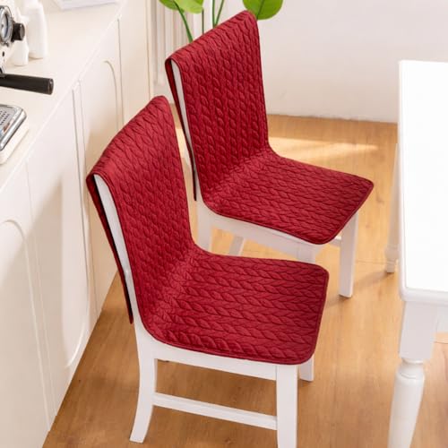 Image of HOMETHREADS Non-Slip Chair Cover-Universal Fit for Kitchen & Dining Chairs-Cushioned Comfort - Stylish Machine Washable Seat Cover -145x45Cm (Maroon, Pack of 8)