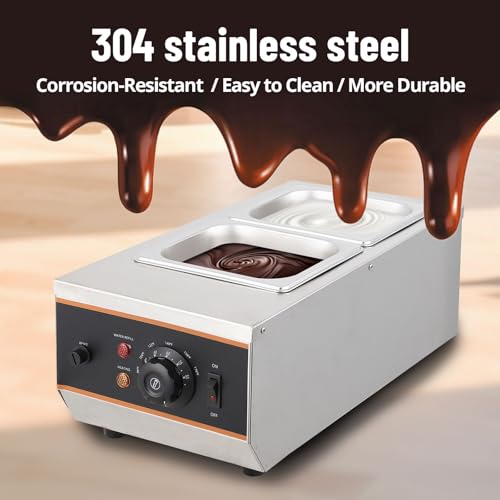 GarveeHome Chocolate Tempering Machine - 1.58 QT *2 Tanks, 6 LBS Capacity, TEMP Control 86~185℉, 800W Stainless Steel Electric Commercial Food Warmer for Chocolate/Milk/Cream Meltingream Melting