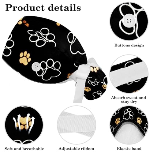 Chouchou patte de cœur gris avec boutons pour cheveux longs - 4