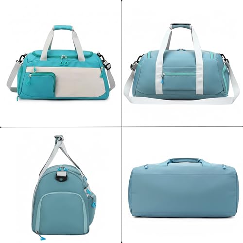 Image of POPCUBE Nylon 50 cms Imported Travel Duffle Bag Multi- Pocket Sports Shoulder Bag for Women with Wet Pocket & Shoe Compartment Weekender Overnight Travel Luggage Bag (50x25x27cm) (Modern, Sky Blue)