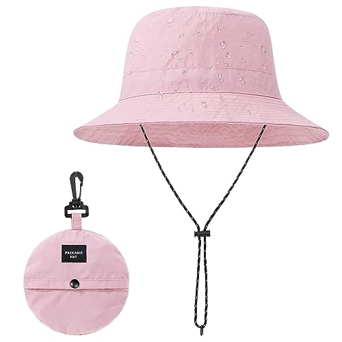 Ottsas Women Sun Visor Hats Beach - Foldable Roll Up Wide Brim Bowknot Summer Straw Hat Cap Cruise wear for Womens Ladies (Foldable Bucket hat Pink)