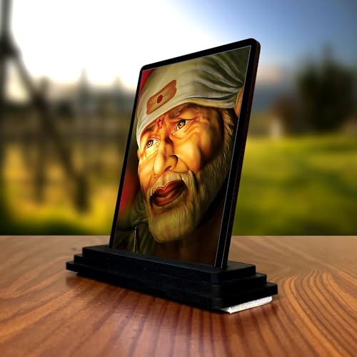 Image of Wood Sai Baba Idol, 10 cm x 12 cm x 1 cm, Multicolour