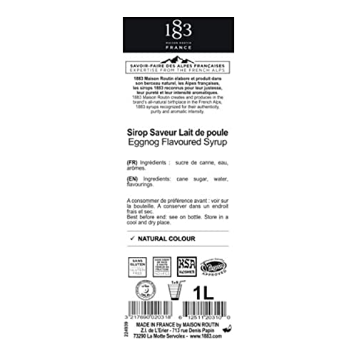 1883 MAISON ROUTIN Eggnog Premium Syrup for Coffee, Hot Chocolate, Desserts Seasonal Syrup 1L Glass Bottle