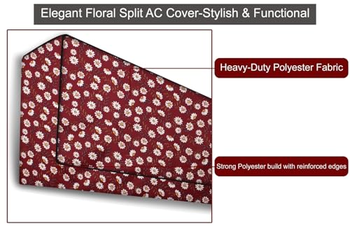 Image of The Furnishing Tree 2 Ton Split AC Cover for Indoor and Outdoor Units Floral Pattern Red White