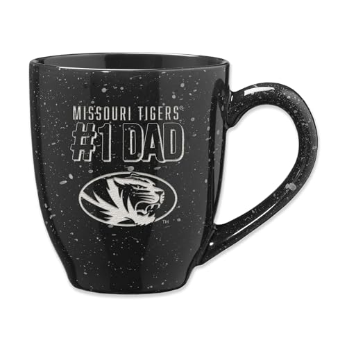 Rico Industries NCAA Missouri Tigers Dad-Black 16 oz Team Color Laser Engraved Speckled Ceramic Coffee Mug