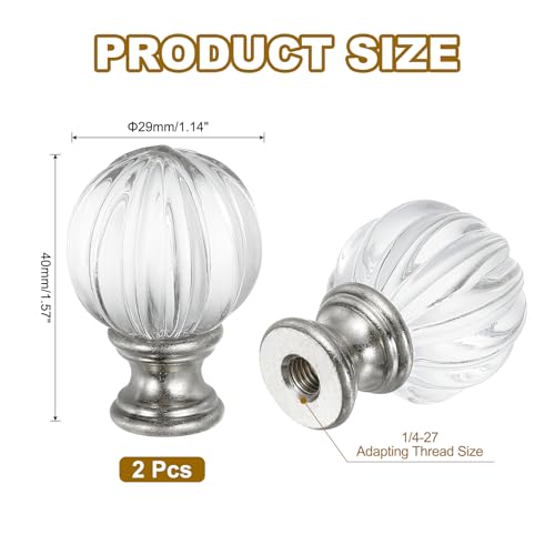 Image of PATIKIL 1 /4-27 Lamp Finial Cap for Lampshade Harp Top, 2Pcs Cap Nut Screw Cap Knob Clear Pumpkin Ball Shaped Crystal Lamp Shade Decoration for Table Floor Lamp, Silver Tone