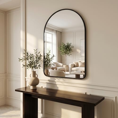 Image of HARRITPURE 26 inchx38 inch Arched Bathroom Mirror, Wall Mounted Mirror, Black Arch Mirror, Aluminum Alloy Frame Wall Mirror for Living Room, Bedroom, Entryway