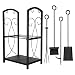 Pinty Firewood Log Rack with 4 Tools Firewood Storage Fireplace Tool Set Indoor Outdoor Wrought Iron Firewood Holders Lumber Storage Stacking Black