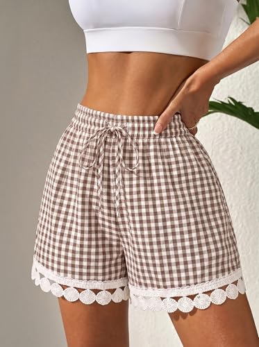 Image of Dokotoo Womens Shorts Summer Casual Loose Elastic Waist Drawstring Lace Boho Beach Cover Up Shorts
