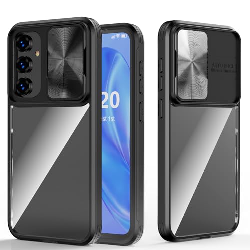 Funda compatible con Samsung Galaxy S25 FE con cubierta de cámara deslizante, transparente, delgada, a prueba de golpes, funda protectora para cámara Galaxy S25 FE de 6.7 pulgadas 2025 (negro)