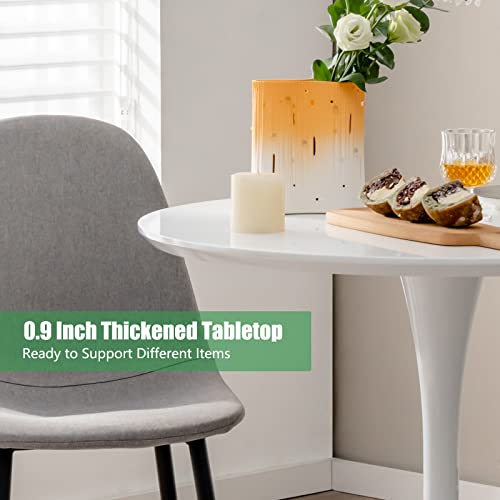 Giantex Round Dining Table, 32 Inches Modern Tulip Kitchen Table W/ 0.9” Thickened Tabletop & Sturdy Metal Pedestal, Mid-Century Leisure Table For Small Places, Dining Room, Living Room, Cafe, White #TOP3