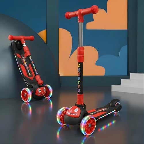 Image of Crackles Foldable Kick Scooter for Kids with LED Light Wheels | Skating Cycle Style Scooter with Adjustable Handle & Foldable Design Lightweight Ride-On Toy for Boys & Girls Outdoor Toy