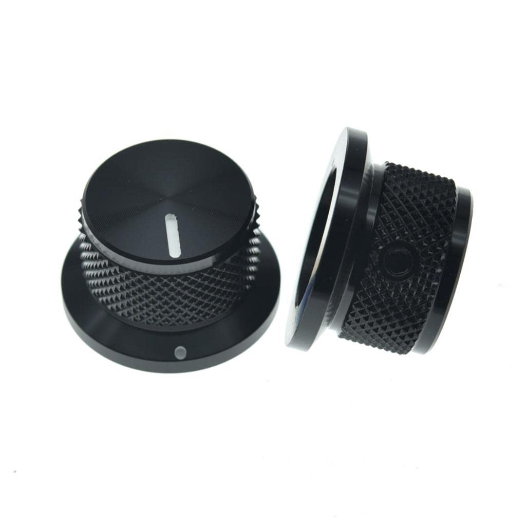 KAISH 2-Pack 63/64 (25mm) Diam. Aluminium Potentiometer Knoppen 1/4 Universele Metalen Pot Knoppen voor Gitaar/Bas/AMPS Versterker/Versterker/ Voorversterkers/Audio Apparatuur Zwart met Zwarte Rubber