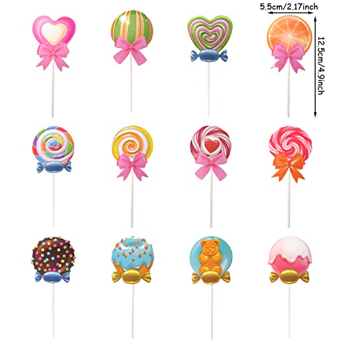 Yueton 24Pcs Cute Sweet Candy Lollipop Ice Cream Cupcake Toppers Cake Toppers Candyland Themed Cake Decorations For Baby Shower, Birthday, Wedding, Party, Christmas, Etc #TOP1