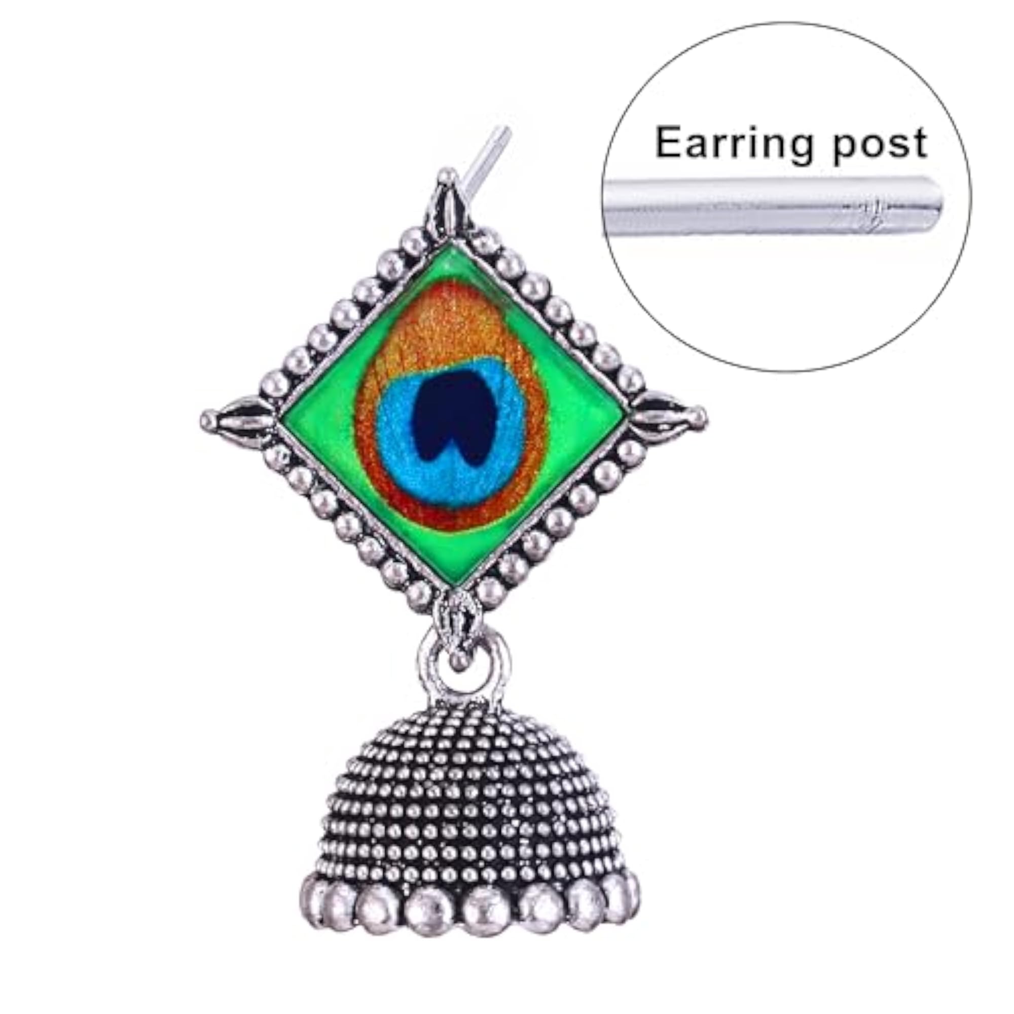 Women's Oxidised Silver Traditional Jhumka Earrings with Pearl Accents
