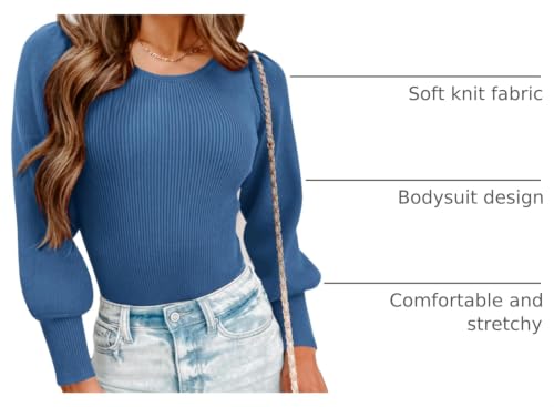 Image of MASCOMODA Womens Puff Long Sleeve Ribbed Sweater Bodysuits