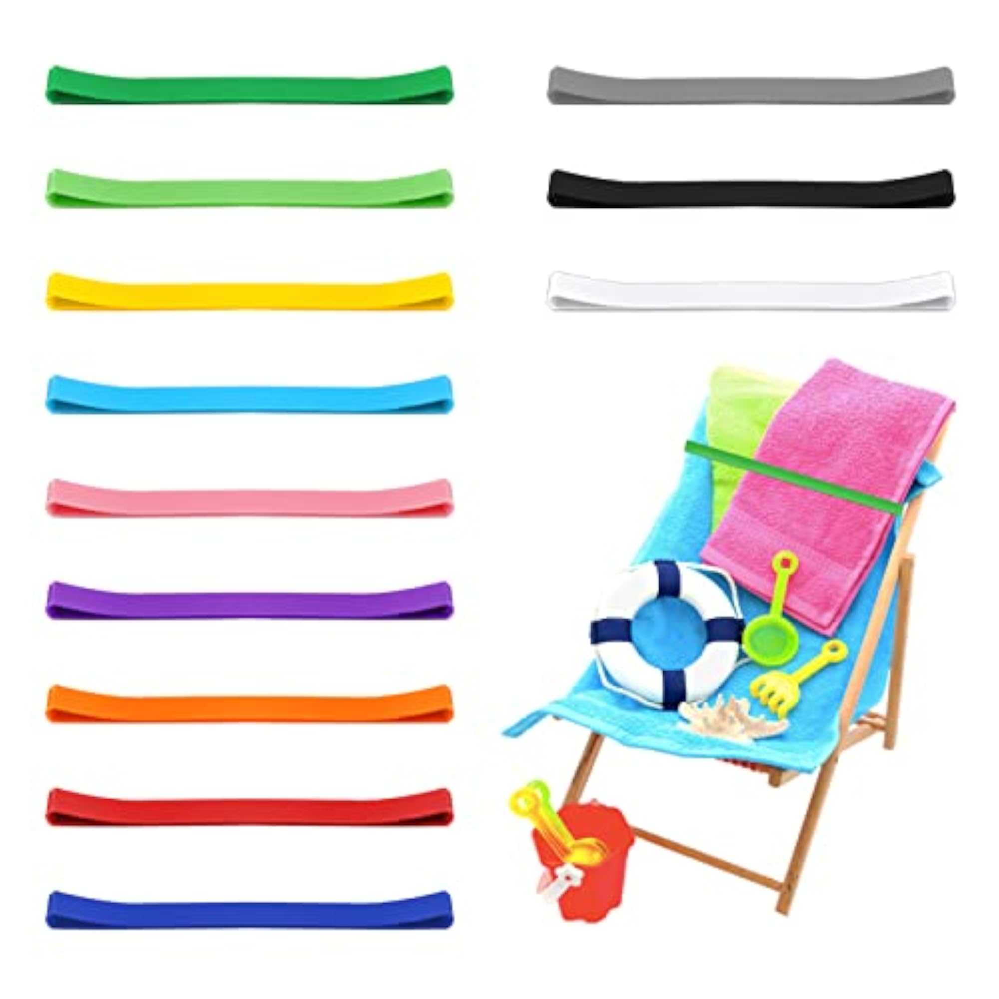 12 Pcs Beach Towel Bands, Rubber Elastic Towel Holder