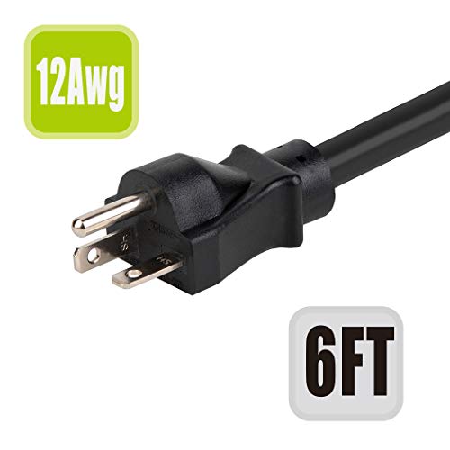 6-Feet (1.8Meter) 20 Amp-250 Volt Nema 6-20P Extension Cord, 12Awg Nema 6-20 Heavy Duty Extension Cable, Nema 6-15/20R T-Blade Cord With Red Indicator Light, Black Color For Air Conditioner Etc. #TOP2