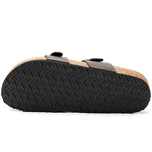 Image of WTW Cork Footbed Womens Sandals Genuine Leather Insole Slides Sandals for Women Adjustable Buckle Summer Sandals Outdoor Walking